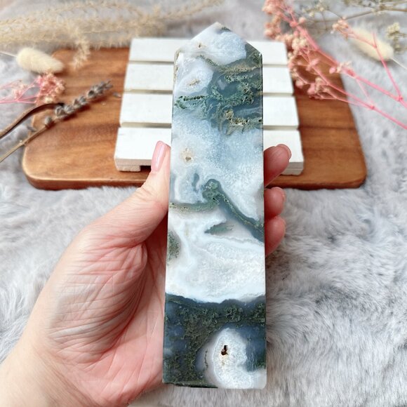 Beautiful Moss Agate Tower Obelisk - Picture 6 of 9